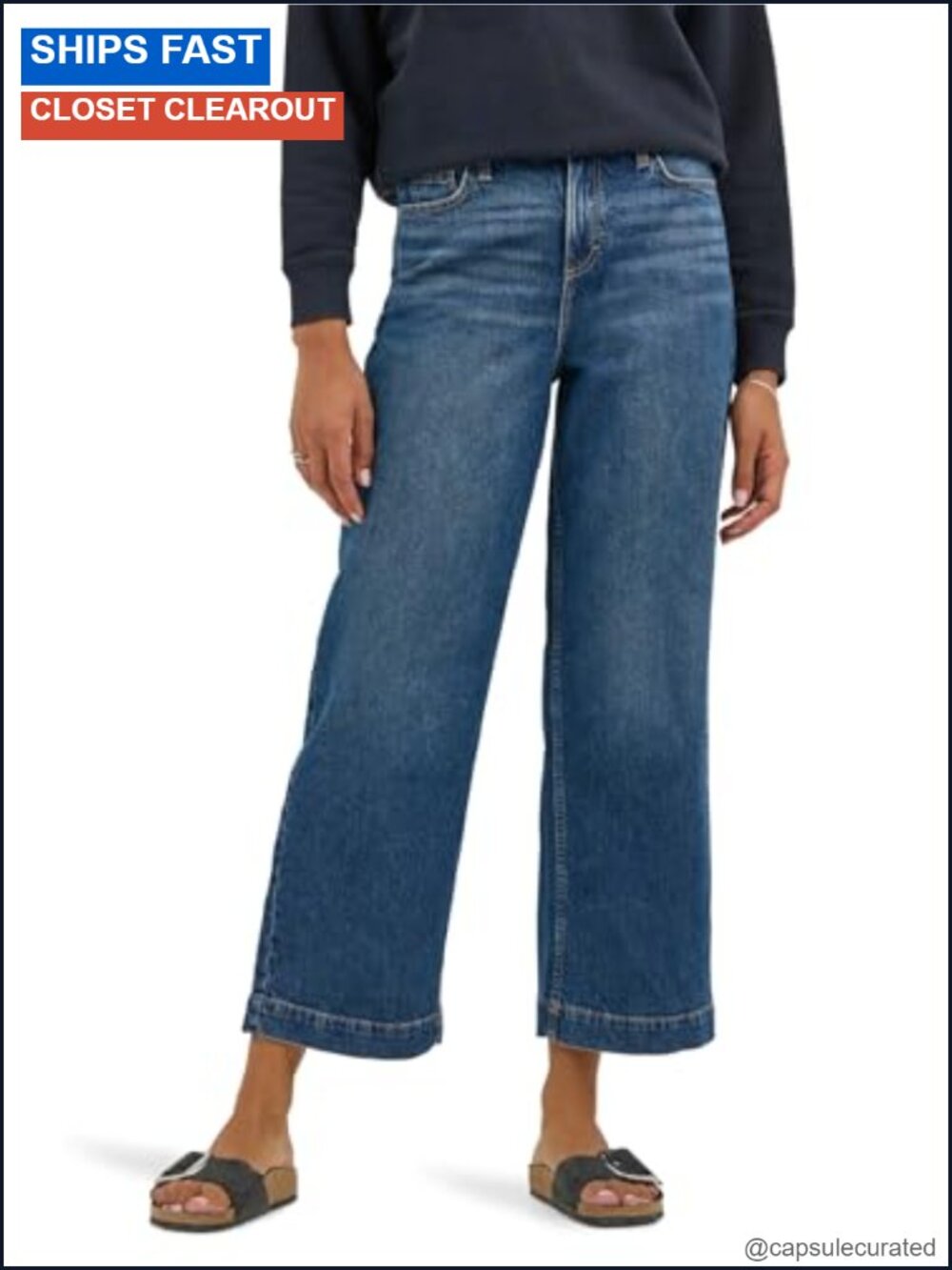 Wide Leg Crop Jeans High Rise Stretch Denim 26" Inseam Casual